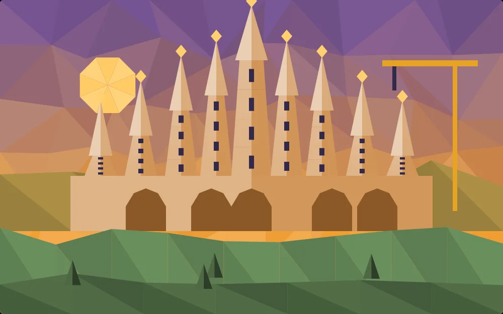 Ilustración de Barcelona: las torres de la Sagrada Familia con una grúa